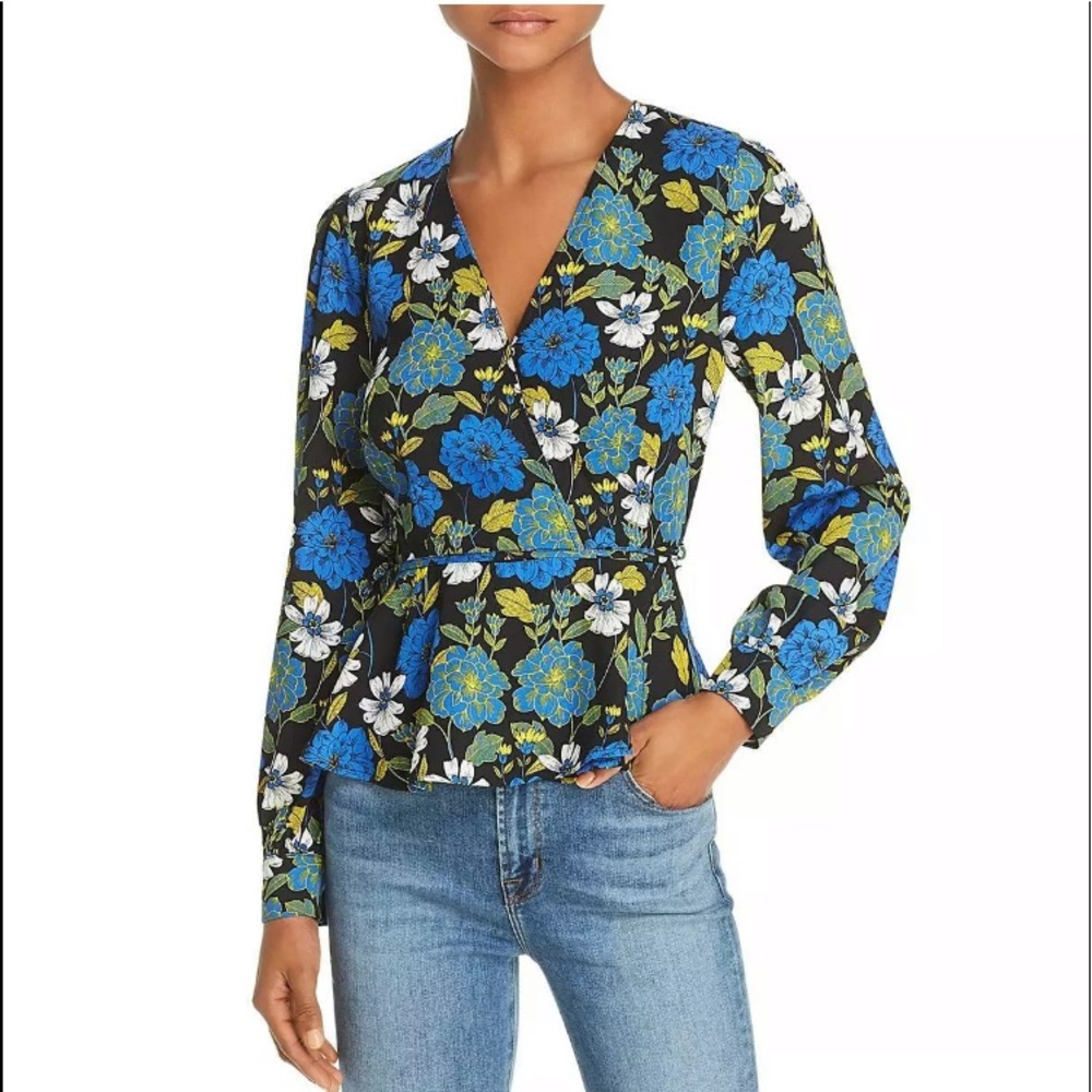 NEW Lost + Wander Blue Floral Peplum Wrap Top